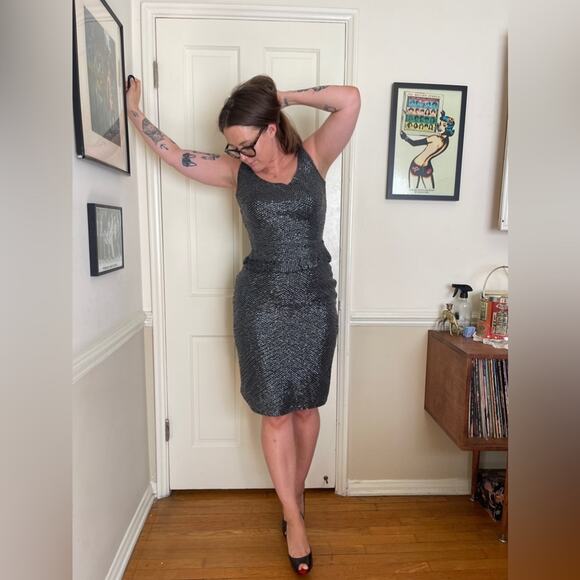 60s Vintage Sequined Knit Two Piece Skirt and Top
